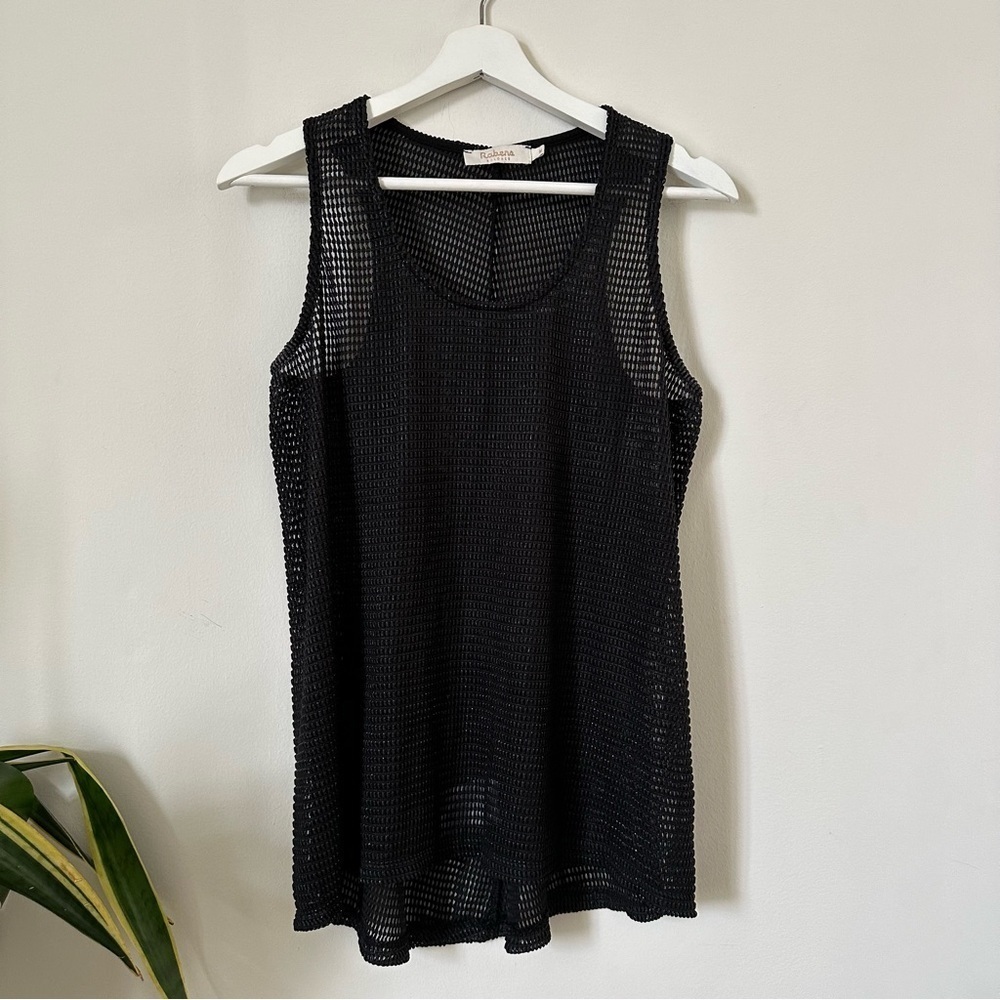 Rabens Saloner Phoebe Black Mesh Tank Top Sleeveless Size M